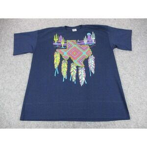 VINTAGE Texas Shirt Mens Extra Large Blue Neon Dreamcatcher Aztec Murina USA